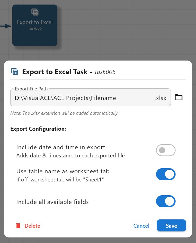 Exporting analysis results from Vizzi Analytics